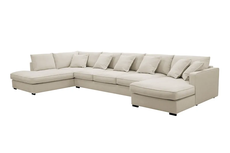 Rossita Lyx 6-sits Högervänd U-formad Extra djup Soffa med Divan och Schäslong i Tyg - Beige - Möbler - Soffa - U-soffa