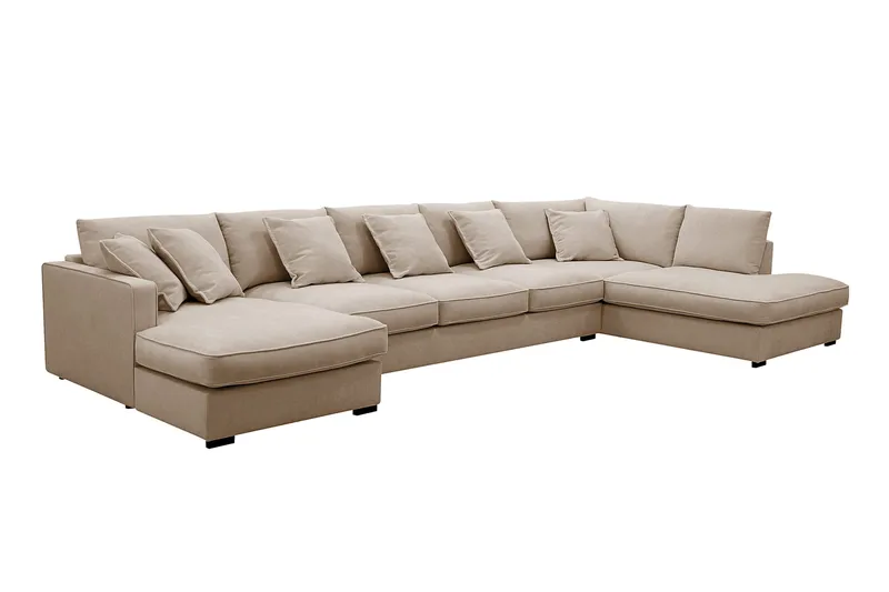 Rossita Lyx 6-sits Högervänd U-formad Extra djup Soffa med Divan och Schäslong i Tyg - Ljusbrun - Möbler - Soffa - U-soffa