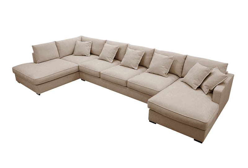 Rossita Lyx 6-sits Högervänd U-formad Extra djup Soffa med Divan och Schäslong i Tyg - Ljusbrun - Möbler - Soffa - U-soffa