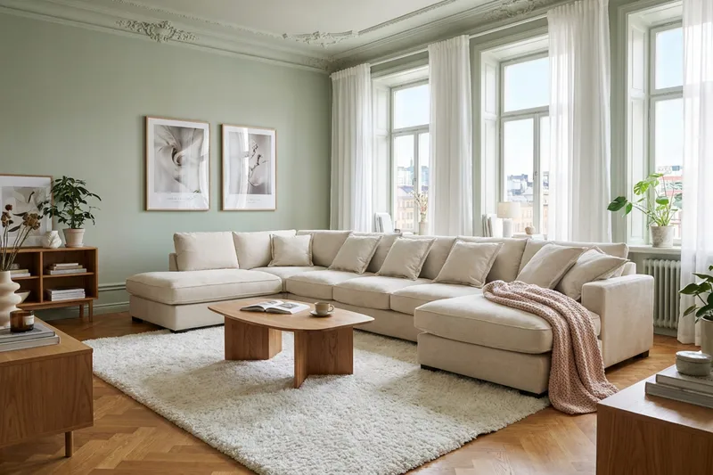 Rossita Lyx 6-sits Vänstervänd U-formad Extra djup Soffa med Divan och Schäslong i Chenille - Beige - Möbler - Soffa - U-soffa