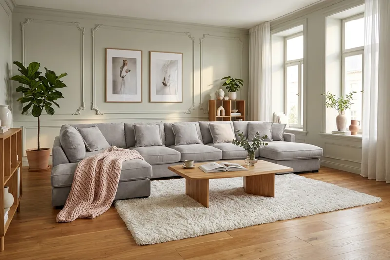 Rossita Lyx 6-sits Vänstervänd U-formad Extra djup Soffa med Divan och Schäslong i Chenille - Grå/Brun - Möbler - Soffa - U-soffa