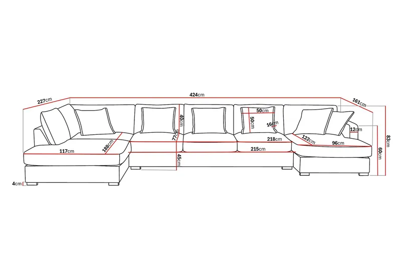 Rossita Lyx 6-sits Vänstervänd U-formad Extra djup Soffa med Divan och Schäslong i Chenille - Grå/Brun - Möbler - Soffa - U-soffa