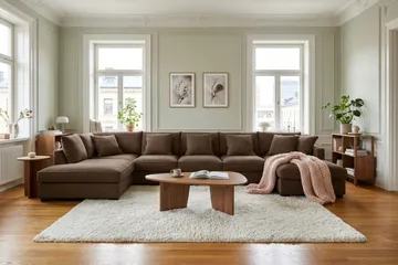 Rossita Lyx 6-sits Vänstervänd U-formad Extra djup Soffa med Divan och Schäslong i Manchester - Mörkbrun - Möbler - Soffa - U-soffa