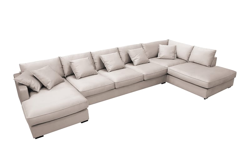 Rossita Lyx 6-sits Vänstervänd U-formad Extra djup Soffa med Divan och Schäslong i Sammet - Beige - Möbler - Soffa - U-soffa