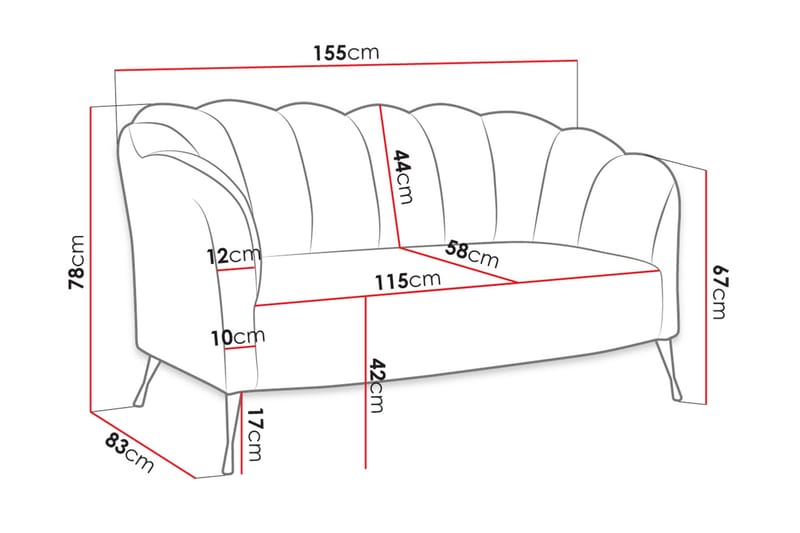 Adrial 2-sits Soffa - Sammet/Blå/Svart Krom - Sammetssoffa - 2 sits soffa