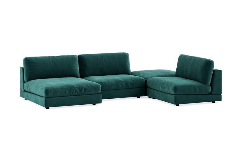 Arken 6-sits U-formad Modulsoffa + Fotpall i Sammet - Grön - Möbler - Soffa - Sammetssoffa