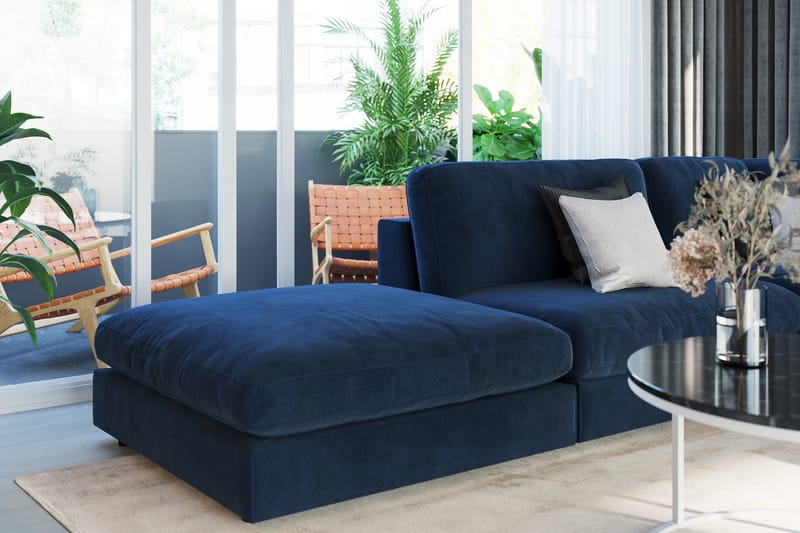 Arken 6-sits Vändbar L-formad Modulhörnsoffa med Divan + Fotpall i Sammet - Blå - Möbler - Soffa - Sammetssoffa