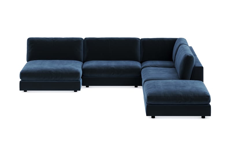 Arken 6-sits Vändbar L-formad Modulhörnsoffa med Divan + Fotpall i Sammet - Blå - Möbler - Soffa - Sammetssoffa