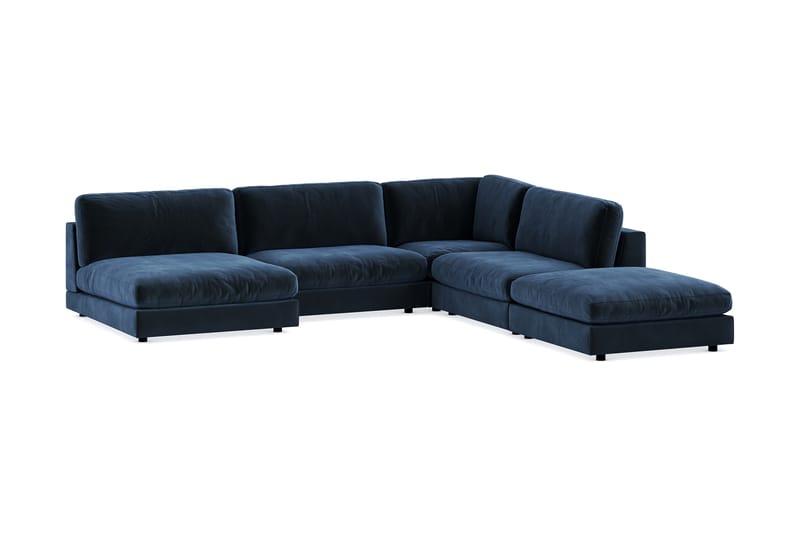 Arken 6-sits Vändbar L-formad Modulhörnsoffa med Divan + Fotpall i Sammet - Blå - Möbler - Soffa - Sammetssoffa