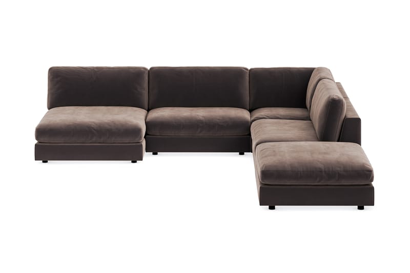 Arken 6-sits Vändbar L-formad Modulhörnsoffa med Divan + Fotpall i Sammet - Brun - Möbler - Soffa - Sammetssoffa