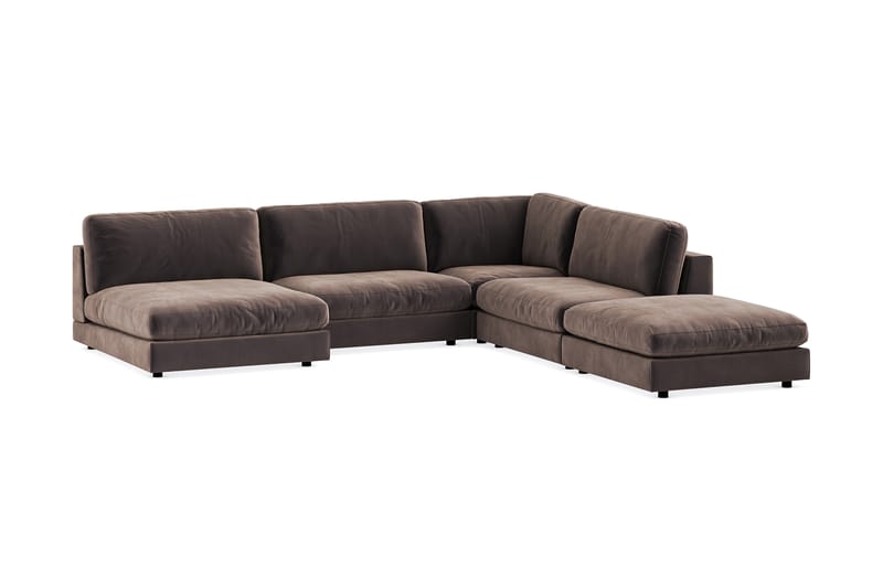 Arken 6-sits Vändbar L-formad Modulhörnsoffa med Divan + Fotpall i Sammet - Brun - Möbler - Soffa - Sammetssoffa