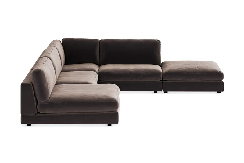 Arken 6-sits Vändbar L-formad Modulhörnsoffa med Divan + Fotpall i Sammet - Brun - Möbler - Soffa - Modulsoffor - Komplett modulsoffa
