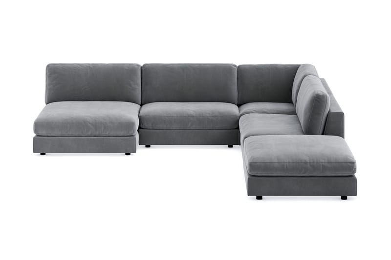 Arken 6-sits Vändbar L-formad Modulhörnsoffa med Divan + Fotpall i Sammet - Ljusgrå - Möbler - Soffa - Modulsoffor - Komplett modulsoffa