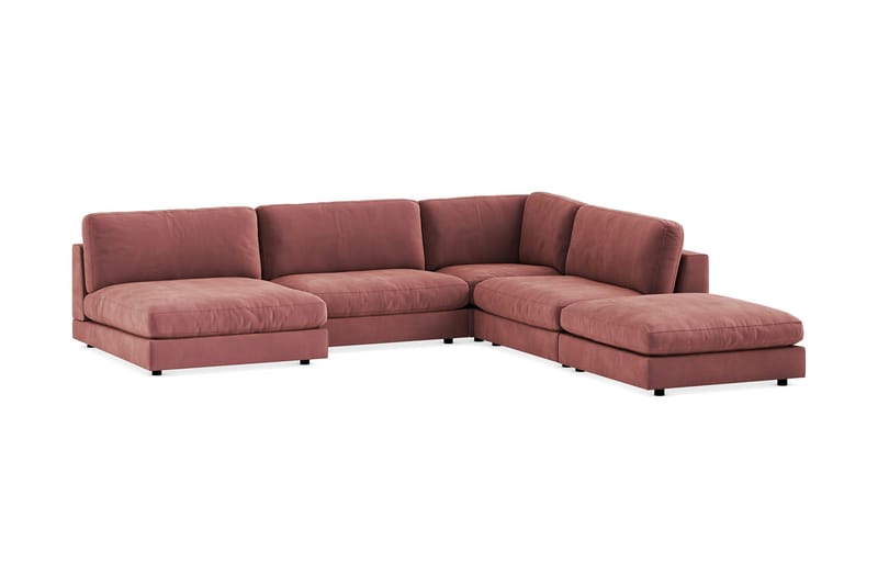 Arken 6-sits Vändbar L-formad Modulhörnsoffa med Divan + Fotpall i Sammet - Rosa - Möbler - Soffa - Modulsoffor - Komplett modulsoffa