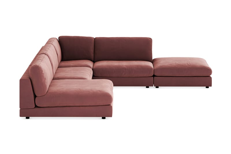 Arken 6-sits Vändbar L-formad Modulhörnsoffa med Divan + Fotpall i Sammet - Rosa - Möbler - Soffa - Modulsoffor - Komplett modulsoffa