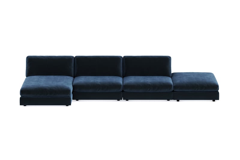 Arken 6-sits Vändbar U-formad Modulsoffa med Divan + Fotpall i Sammet - Blå - Möbler - Soffa - Sammetssoffa