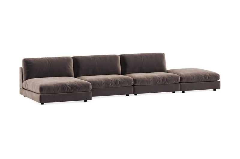Arken 6-sits Vändbar U-formad Modulsoffa med Divan + Fotpall i Sammet - Brun - Möbler - Soffa - Modulsoffor - Komplett modulsoffa