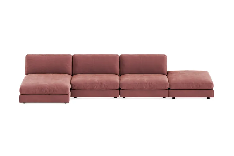 Arken 6-sits Vändbar U-formad Modulsoffa med Divan + Fotpall i Sammet, Rosa