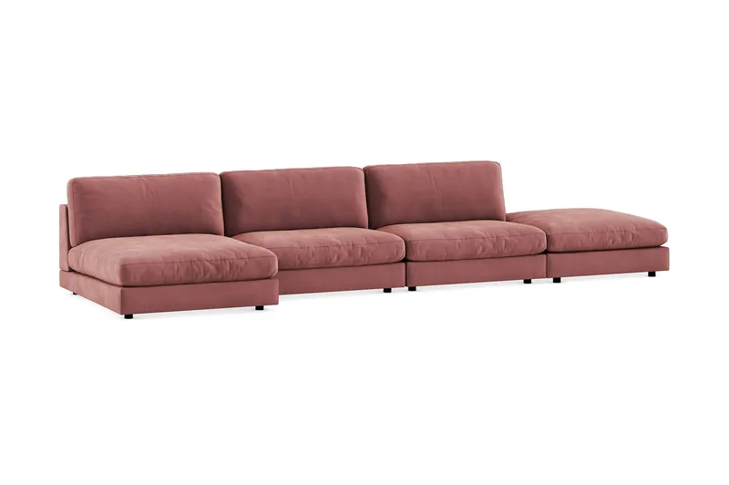 Arken 6-sits Vändbar U-formad Modulsoffa med Divan + Fotpall i Sammet - Rosa - Möbler - Soffa - Modulsoffor - Komplett modulsoffa