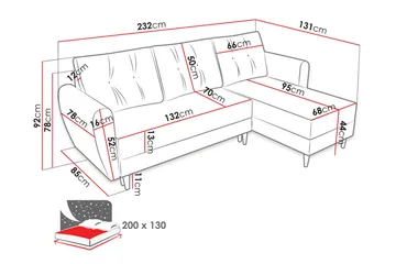 Bornalle 3-sits L-formad Bäddsoffa 130x200 cm med Förvaring i Sammet - Blå - Möbler - Soffa - Bäddsoffa - Bäddsoffa divan