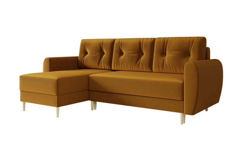 Bornalle 3-sits L-formad Bäddsoffa 130x200 cm med Förvaring i Sammet, Gul
