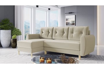 Bornalle 3-sits L-formad Bäddsoffa 130x200 cm med Förvaring i Sammet - Vit - Möbler - Soffa - Bäddsoffa - Bäddsoffa divan