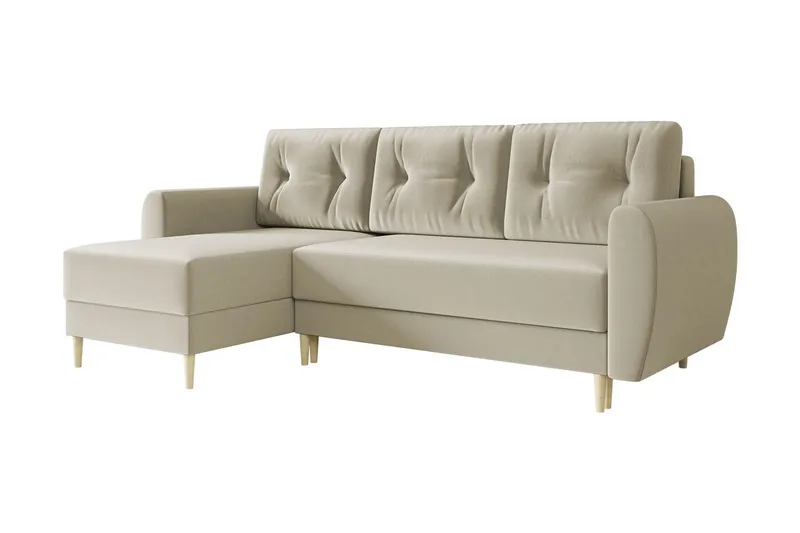 Bornalle 3-sits L-formad Bäddsoffa 130x200 cm med Förvaring i Sammet, Vit