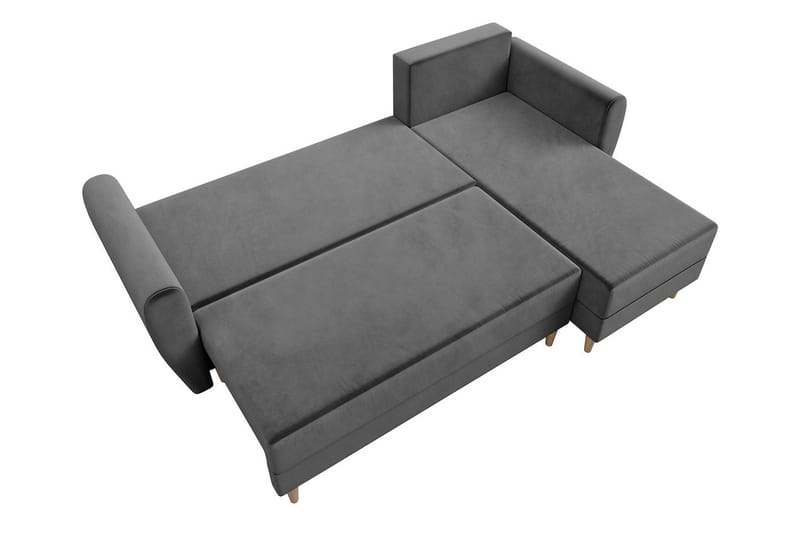 Bornalle 3-sits L-formad Bäddsoffa 130x200 cm med Förvaring i Plysch - Svart - Möbler - Soffa - Bäddsoffa - Bäddsoffa divan