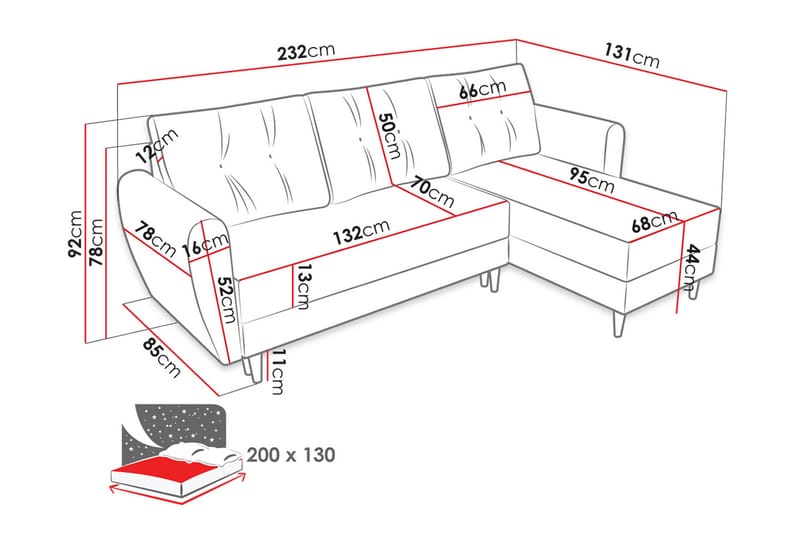 Bornalle 3-sits L-formad Bäddsoffa 130x200 cm med Förvaring i Plysch - Svart - Möbler - Soffa - Bäddsoffa - Bäddsoffa divan