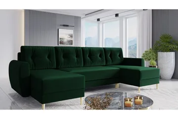 Bornalle 3-sits U-formad Bäddsoffa med Förvaring i Plysch - Grön - Möbler - Soffa - Bäddsoffa - Bäddsoffa divan