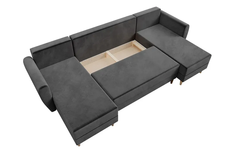Bornalle 3-sits U-formad Bäddsoffa med Förvaring i Plysch - Svart - Möbler - Soffa - Bäddsoffa - Bäddsoffa divan