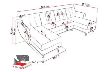 Bornalle 3-sits U-formad Bäddsoffa med Förvaring i Plysch - Svart - Möbler - Soffa - Bäddsoffa - Bäddsoffa divan