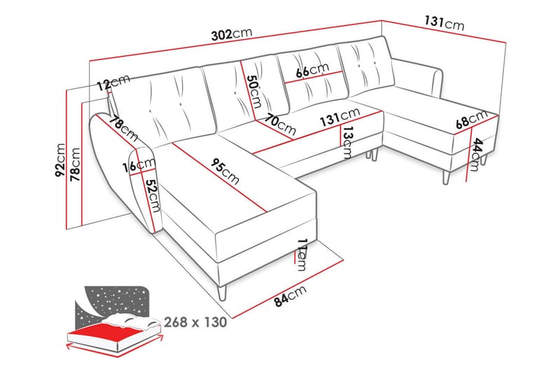 Bornalle 3-sits U-formad Bäddsoffa med Förvaring i Plysch - Svart - Möbler - Soffa - Bäddsoffa - Bäddsoffa divan