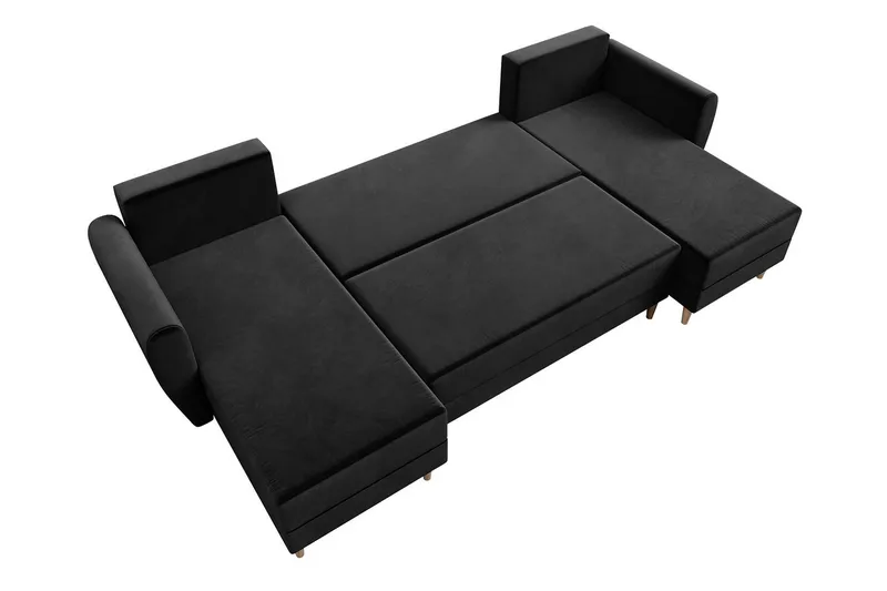 Bornalle 3-sits U-formad Bäddsoffa med Förvaring i Plysch - Svart - Möbler - Soffa - Bäddsoffa - Bäddsoffa divan