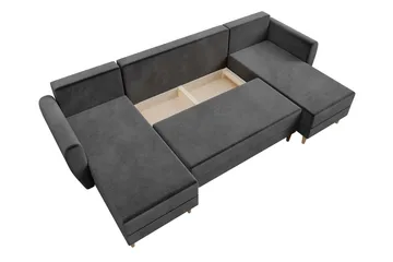 Bornalle 4-sits U-formad Bäddsoffa med Förvaring och Knappdetaljer i Sammet - Blå - Möbler - Soffa - Bäddsoffa - Bäddsoffa divan