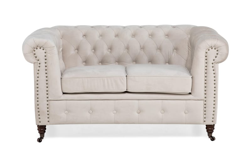 Chesterfield Deluxe Sammetssoffa 2-sits - Beige - 2 sits soffa - Chesterfield soffa - Sammetssoffa