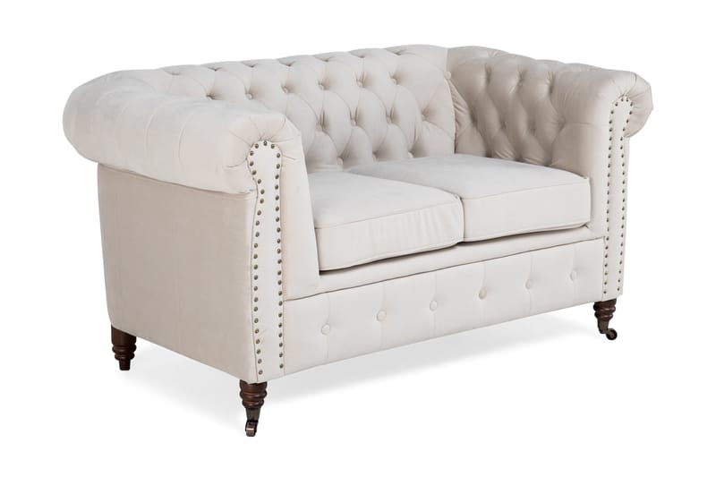 Chesterfield Deluxe Sammetssoffa 2-sits - Beige - 2 sits soffa - Chesterfield soffa - Sammetssoffa