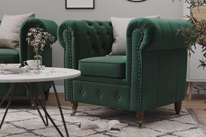 Chesterfield Deluxe Sammetssoffa 2-sits - Mörkgrön - Möbler - Soffa - Sammetssoffa