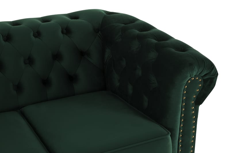 Chesterfield Deluxe Sammetssoffa 2-sits - Mörkgrön - 2 sits soffa - Chesterfield soffa - Sammetssoffa