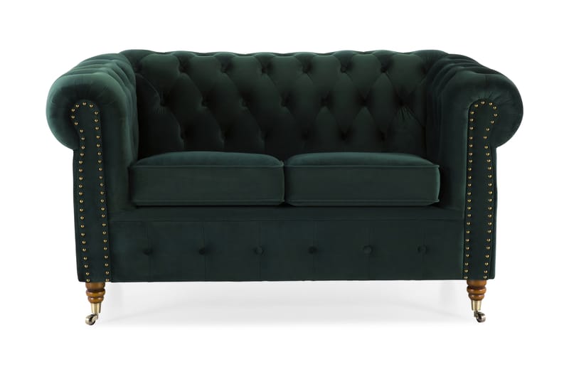 Chesterfield Deluxe Sammetssoffa 2-sits - Mörkgrön - Möbler - Soffa - Sammetssoffa