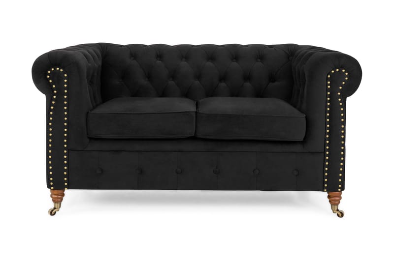 Chesterfield Deluxe Sammetssoffa 2-sits - Svart - 2 sits soffa - Chesterfield soffa - Sammetssoffa