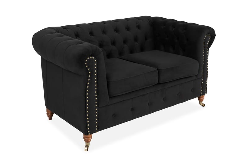 Chesterfield Deluxe Sammetssoffa 2-sits - Svart - 2 sits soffa - Chesterfield soffa - Sammetssoffa