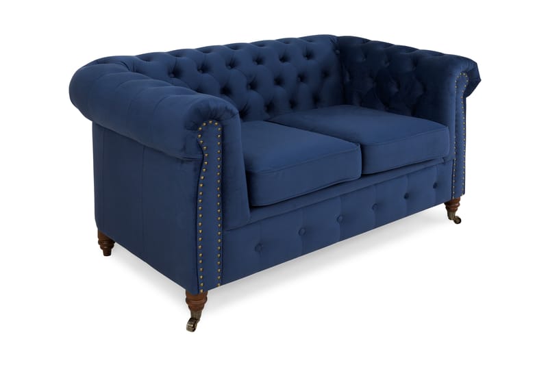 Chesterfield Deluxe Sammetssoffa 2-sits - Petrolblå - 2 sits soffa - Chesterfield soffa - Sammetssoffa