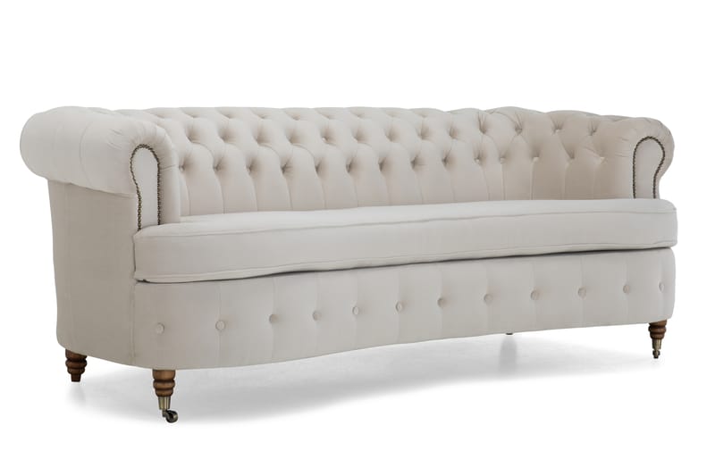 Chesterfield Deluxe Sammetssoffa 3-sits Svängd - Beige - Möbler - Soffa - Sammetssoffa