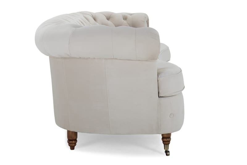 Chesterfield Deluxe Sammetssoffa 3-sits Svängd - Beige - Chesterfield soffa - 3 sits soffa - Sammetssoffa