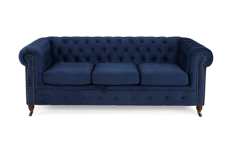 Chesterfield Deluxe Sammetssoffa 3-sits - Petrolblå - Chesterfield soffa - 3 sits soffa - Sammetssoffa