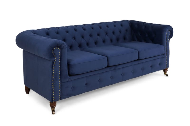 Chesterfield Deluxe Sammetssoffa 3-sits - Petrolblå - Chesterfield soffa - 3 sits soffa - Sammetssoffa