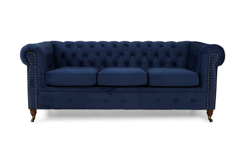 Chesterfield Deluxe Sammetssoffa 3-sits - Petrolblå - Möbler - Soffa - Sammetssoffa