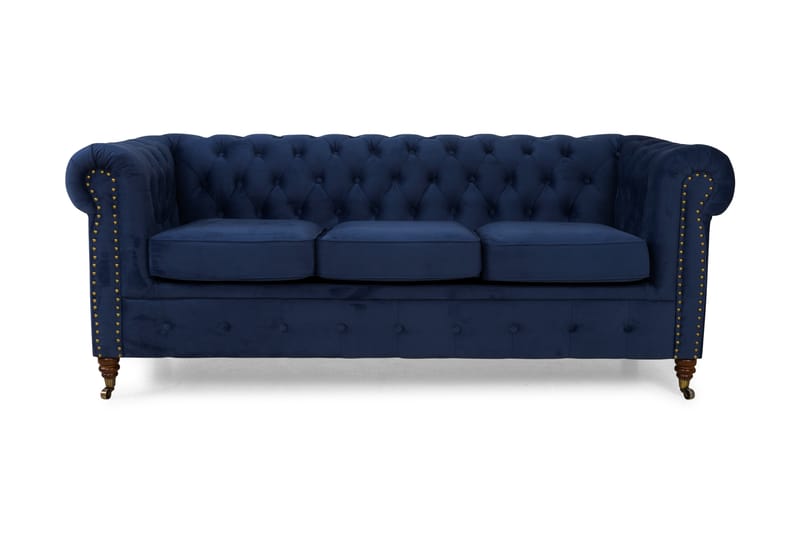 Chesterfield Deluxe Sammetssoffa 3-sits - Petrolblå - Chesterfield soffa - 3 sits soffa - Sammetssoffa