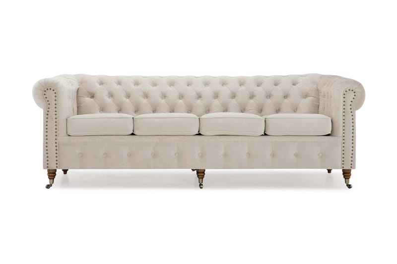 Chesterfield Deluxe Sammetssoffa 4-sits - Beige - Chesterfield soffa - 4 sits soffa - Sammetssoffa